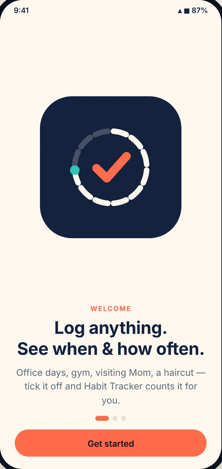 Habit Tracker: Welcome screen