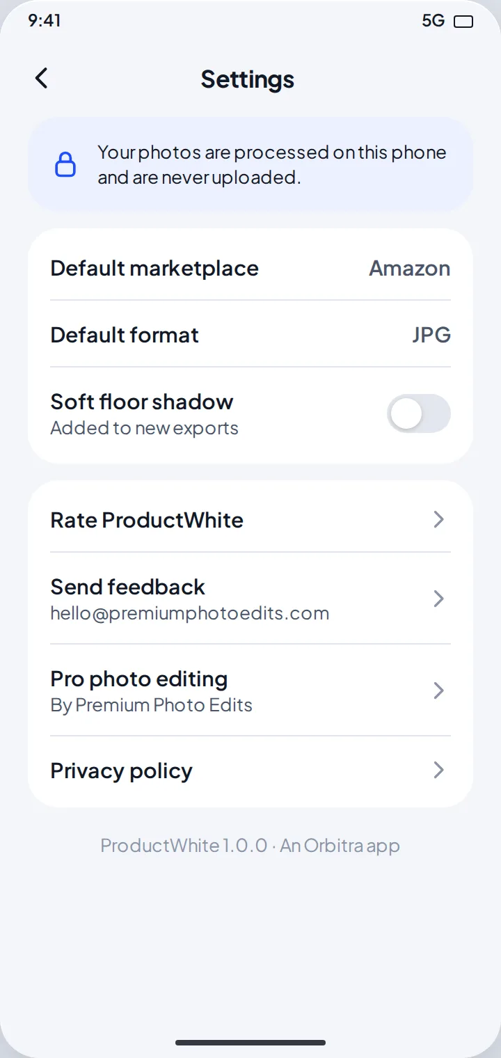 ProductWhite: Settings