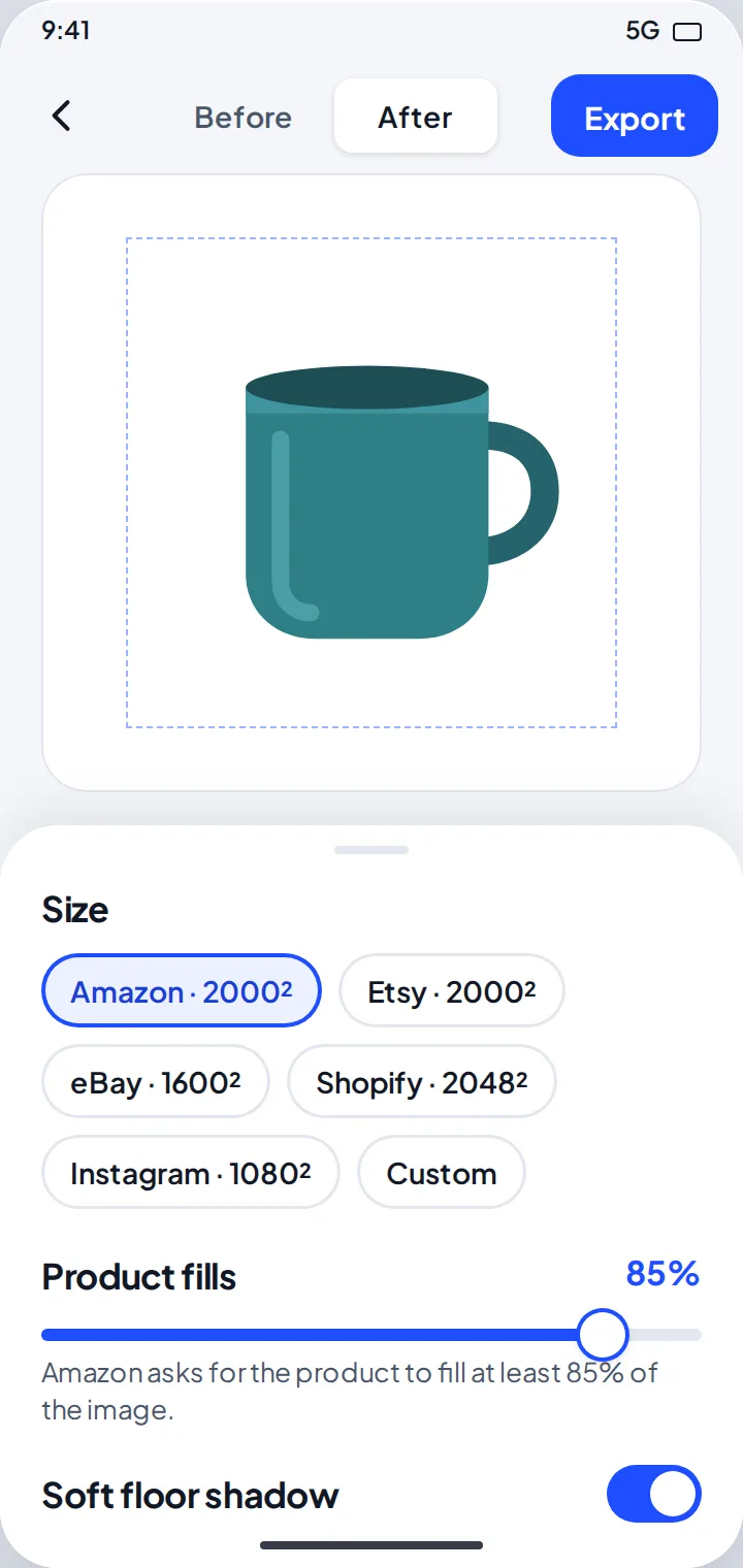 Size presets for each marketplace
