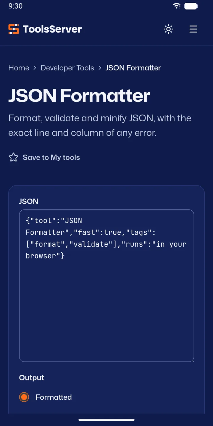 The JSON formatter in dark mode